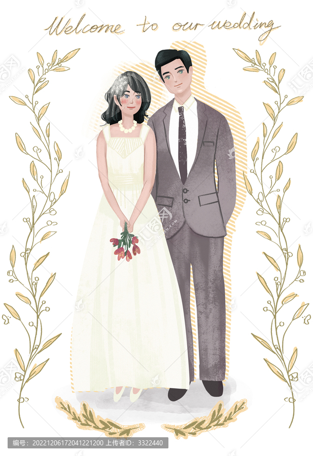 婚禮插畫套圖多元素PSD