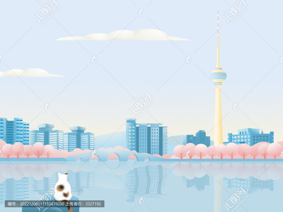 手繪北京玉淵潭插畫