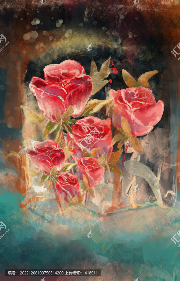 玫瑰花油画手绘玫瑰