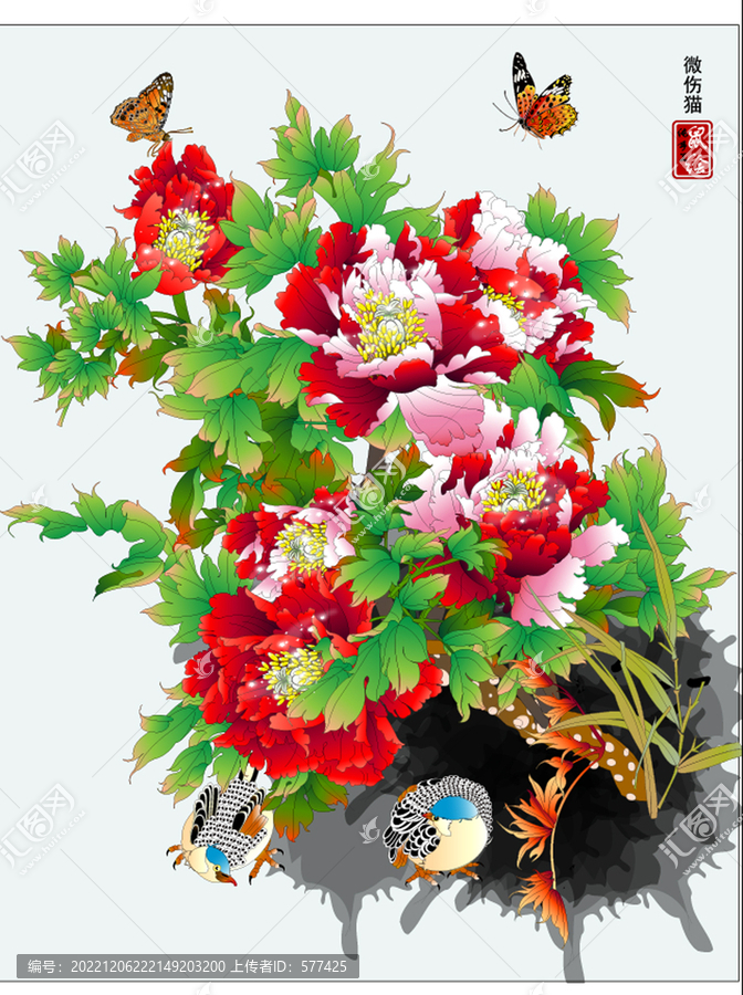 牡丹花鼠繪