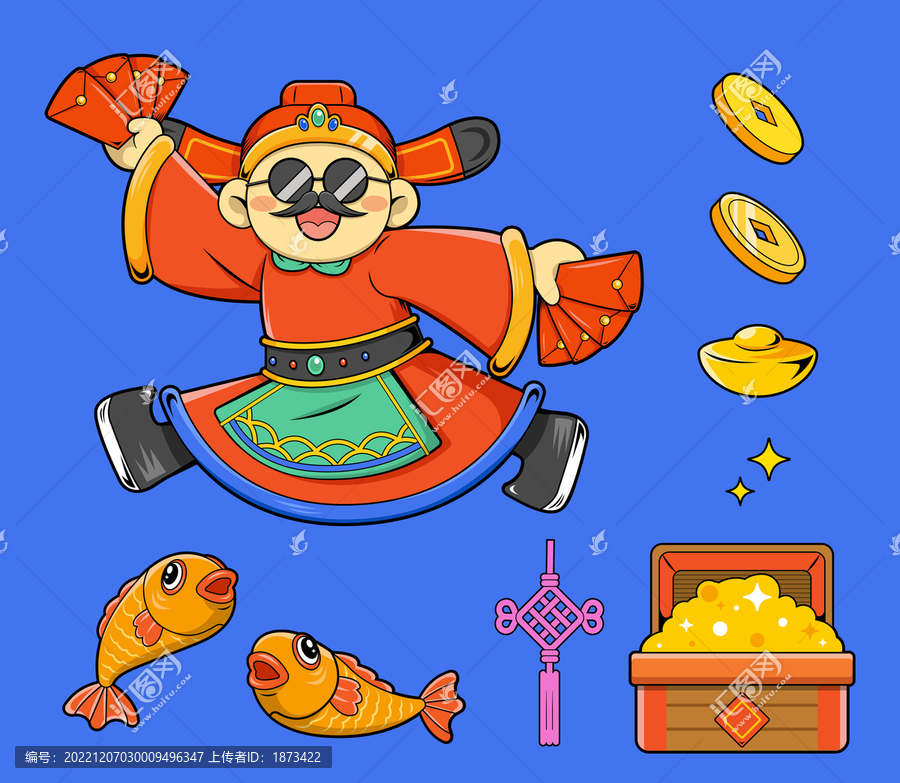 可愛戴墨鏡財神新年素材組合