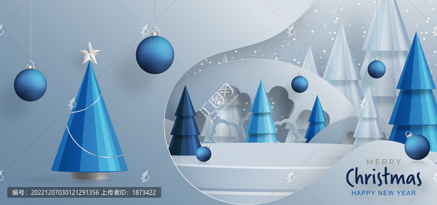 层次背景圣诞装饰与圆形渲染舞台,广告模板