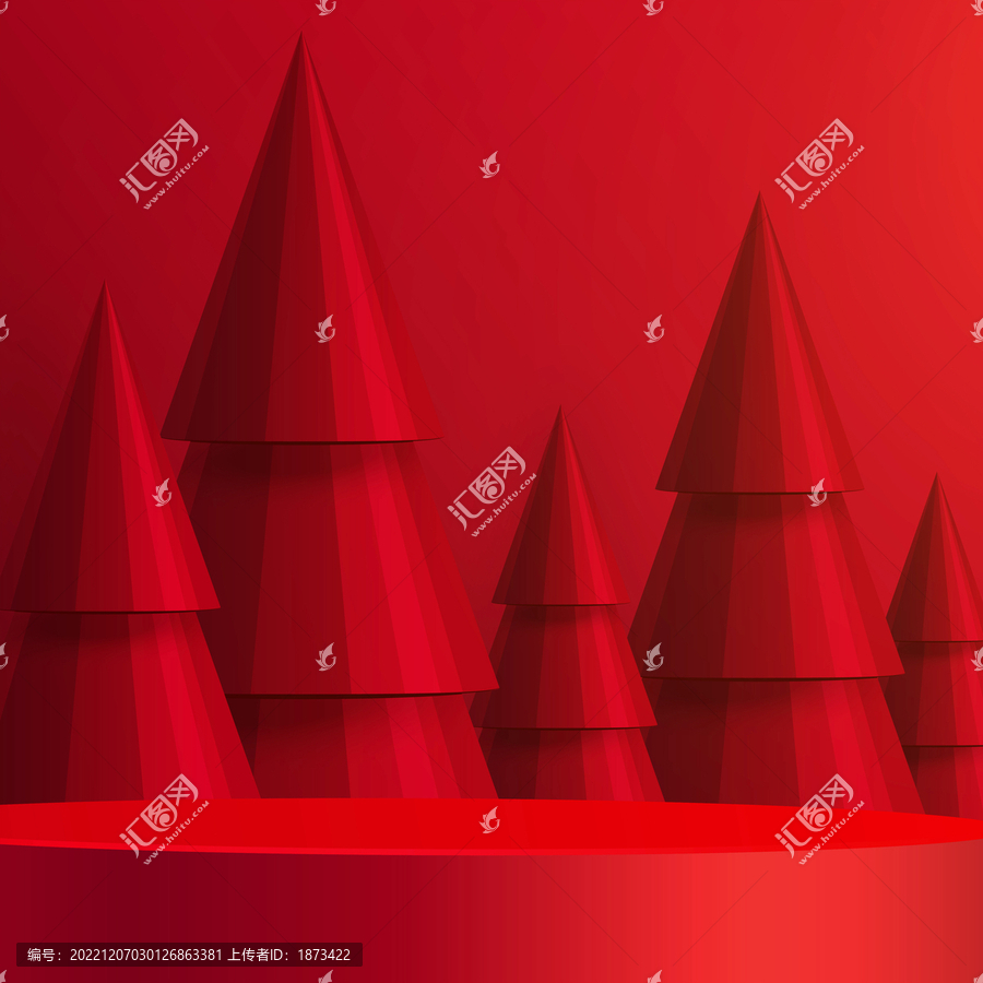 几何圣诞树前的圆形渲染舞台广告模板