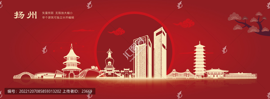 揚(yáng)州剪影中國風(fēng)海報(bào)展板元素