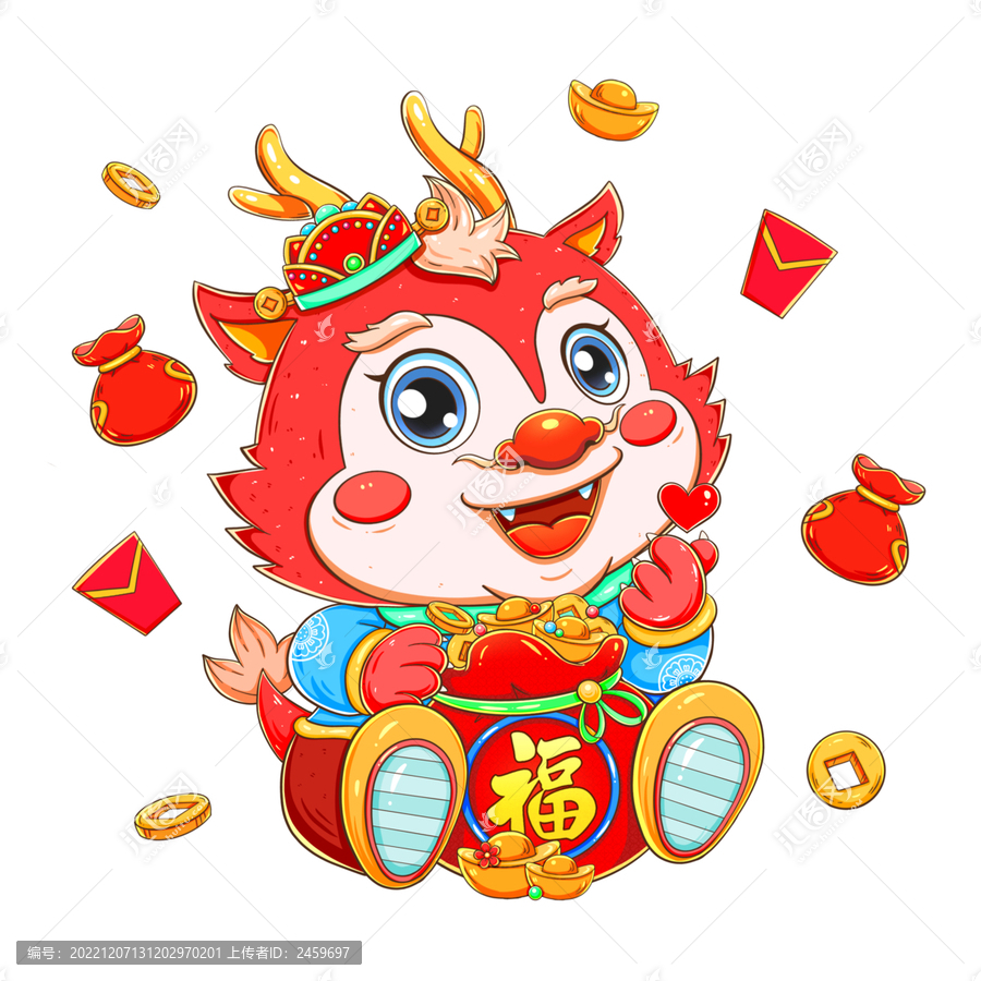 國潮新年春節(jié)龍年抱福袋的龍