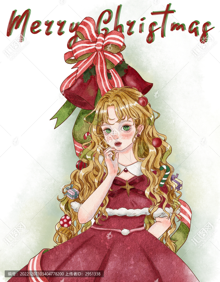 水彩風(fēng)圣誕少女半身插畫