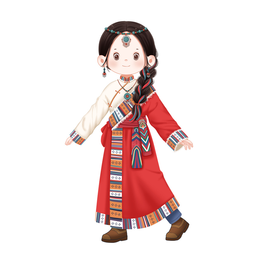 五十六個民族卡通藏族女孩