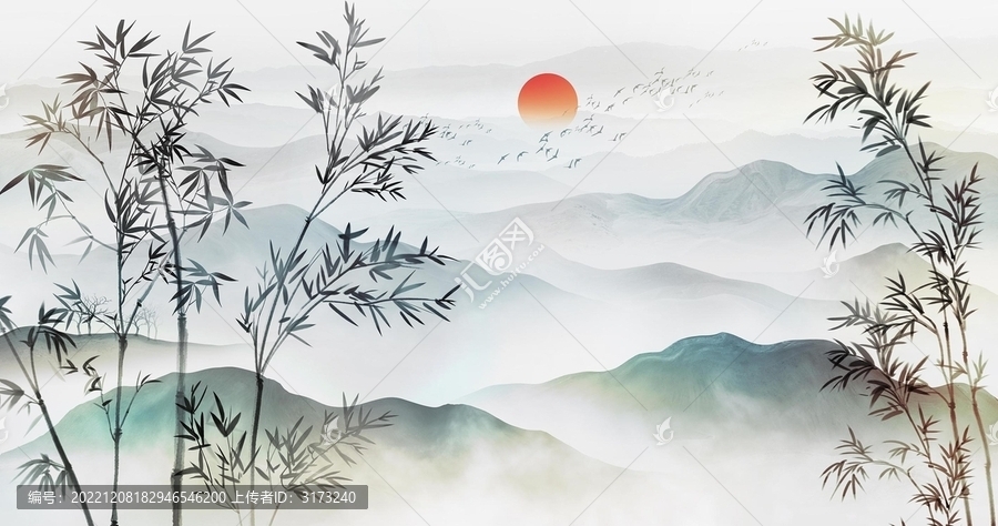 水墨竹子山水畫