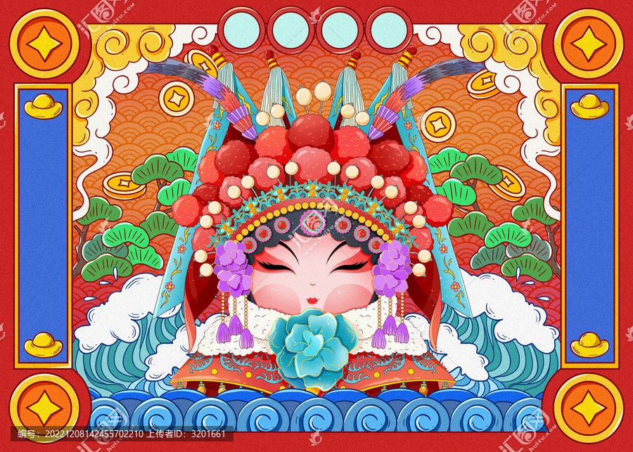 國潮非遺京劇小花旦春節(jié)插畫