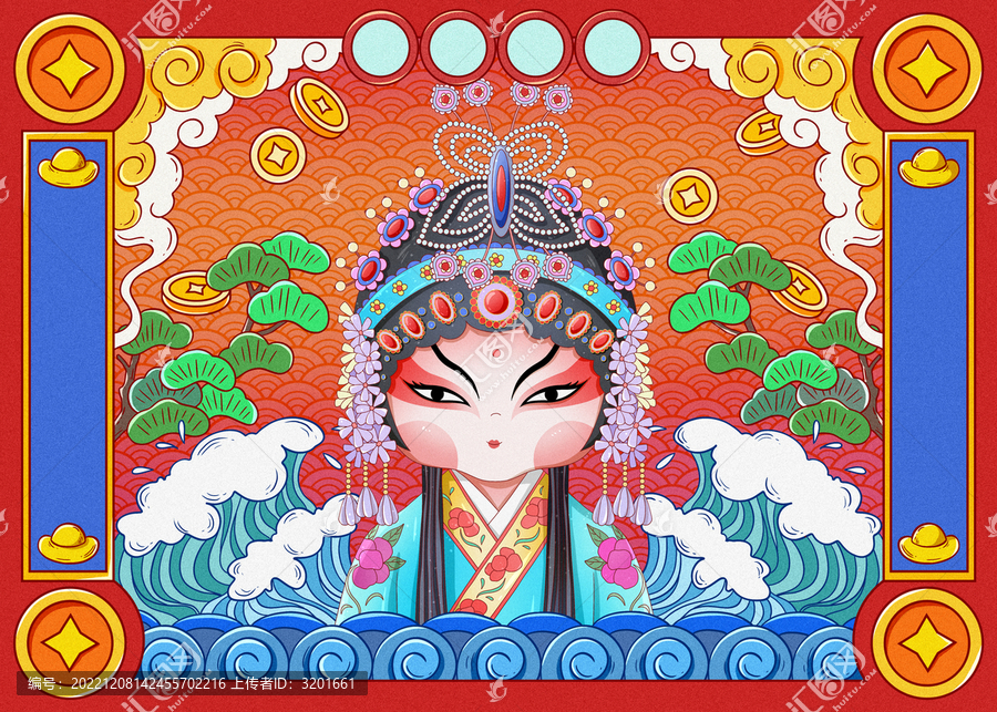國(guó)潮非遺文化京劇春節(jié)插畫