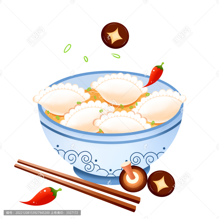 冬至春節(jié)餃子水餃插畫