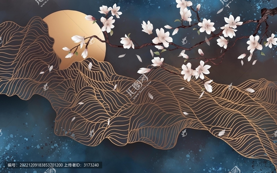 手繪玉蘭線條背景墻