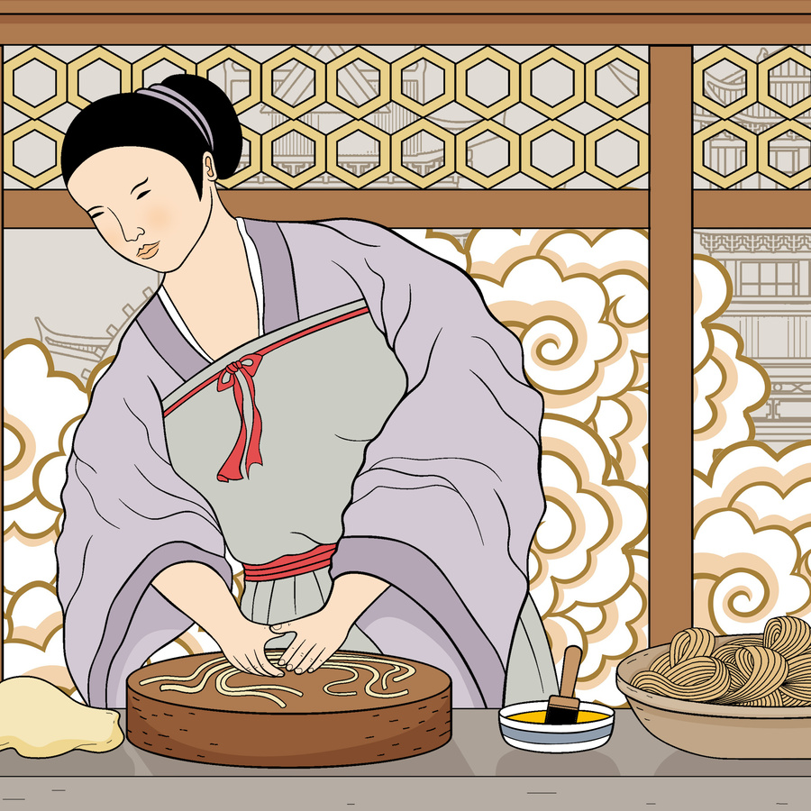 馓子手繪插畫
