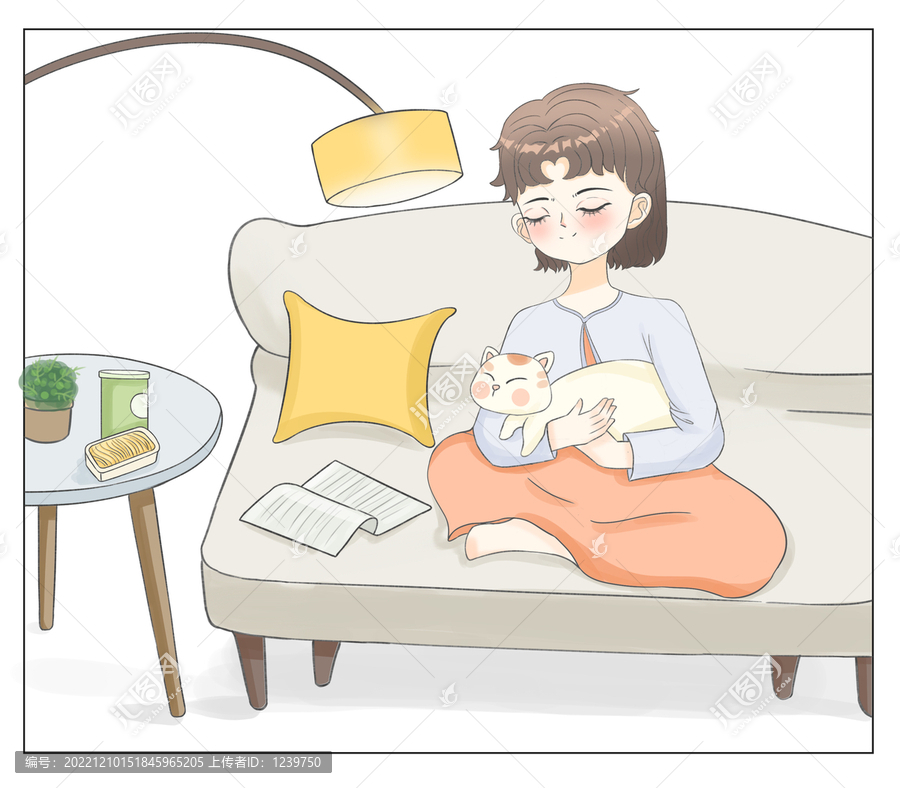擼貓居家卡通漫畫女孩本本封面