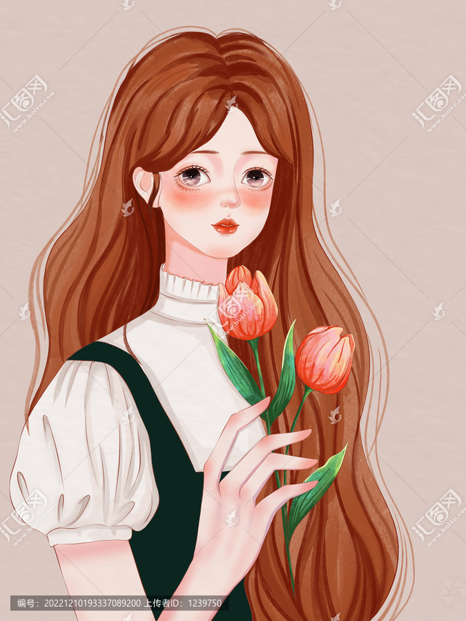 郁金香水彩美女唯美封面圖