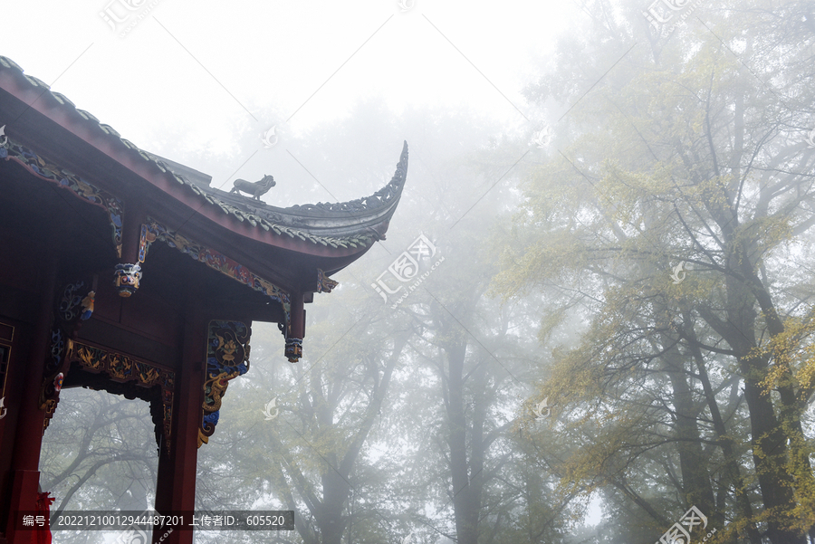 金秋雾景古建筑