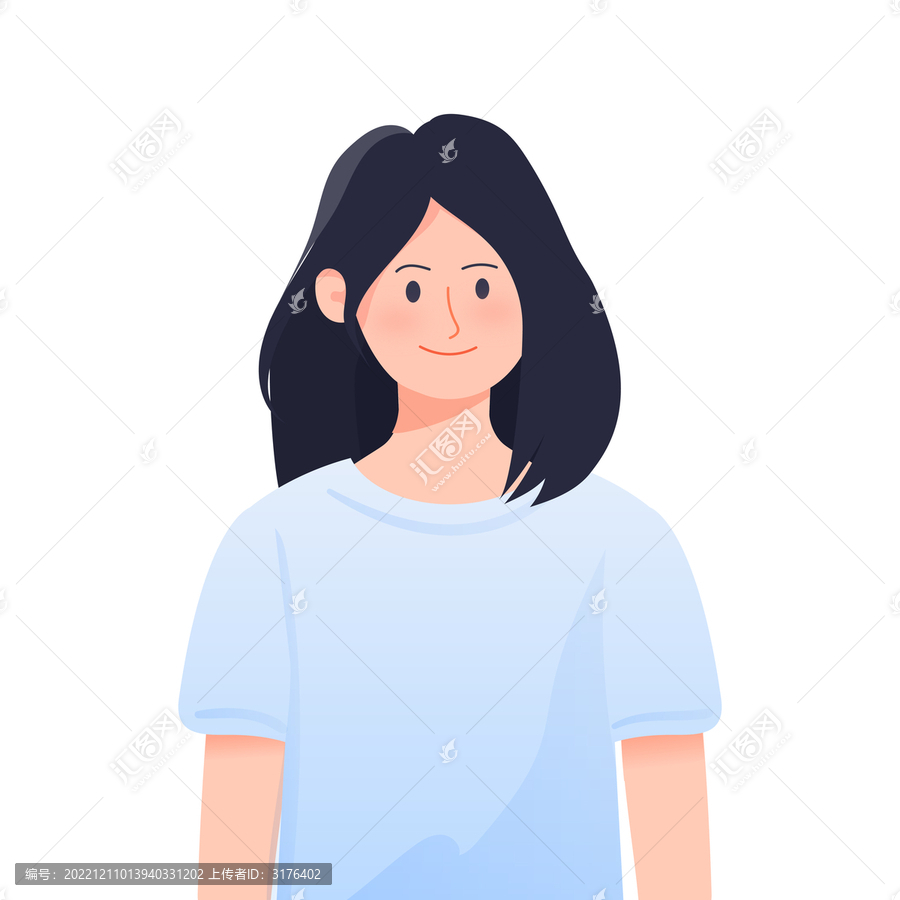 矢量手繪插畫素材年輕清純女孩