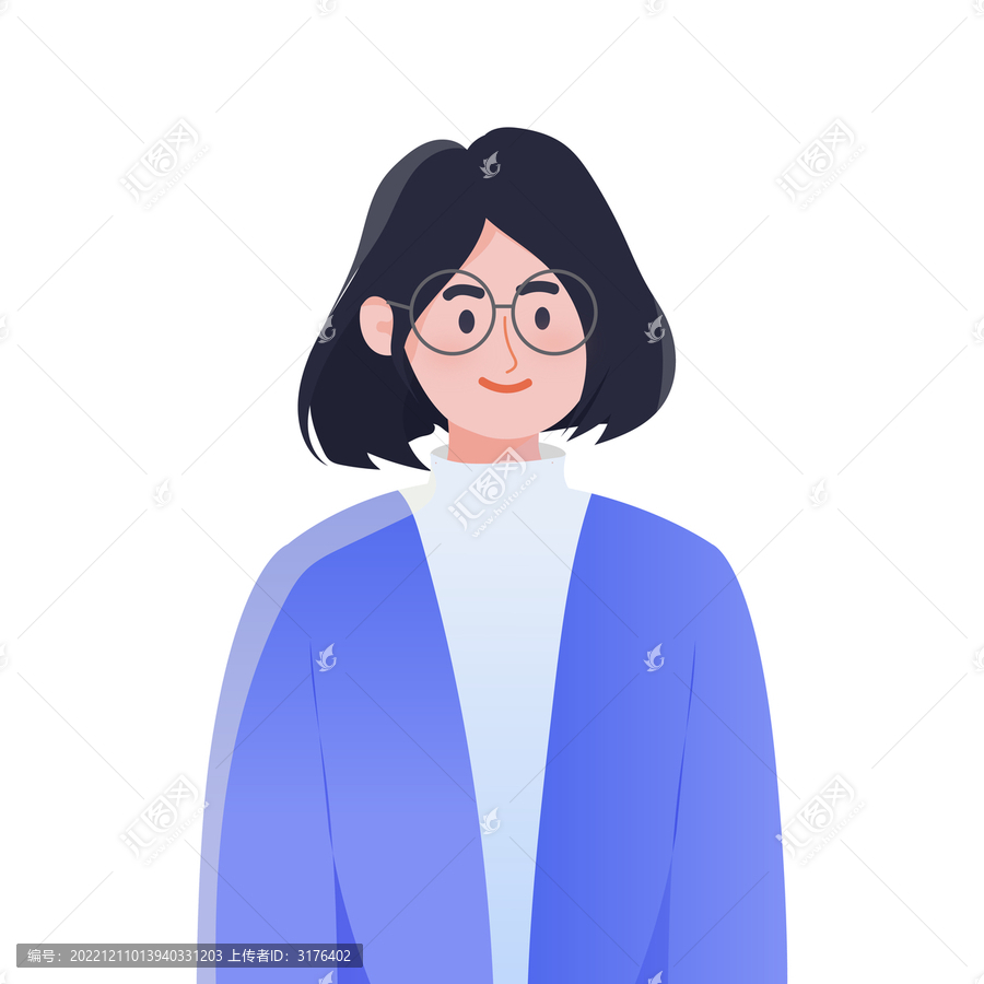 矢量手繪插畫素材年輕文藝女孩