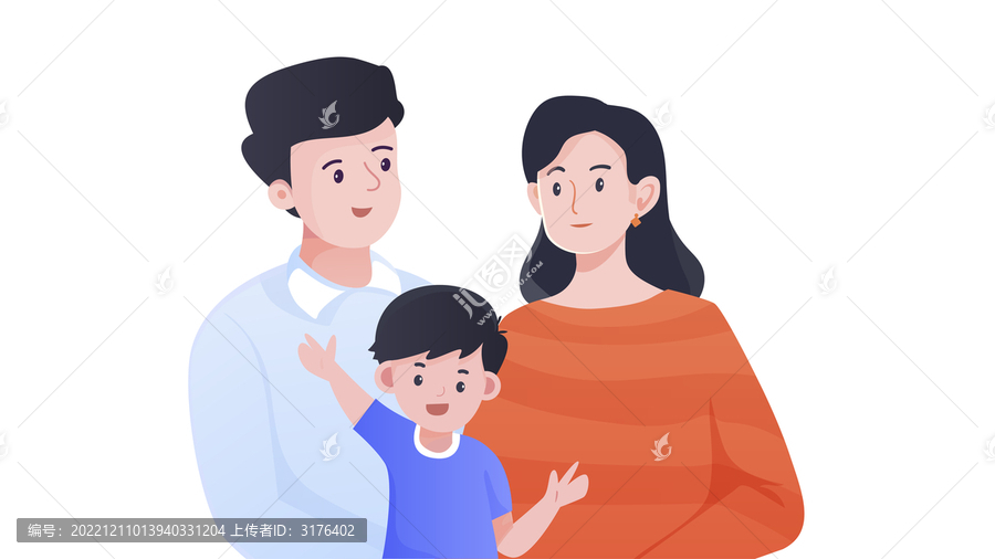 矢量插畫手繪素材幸福一家三口
