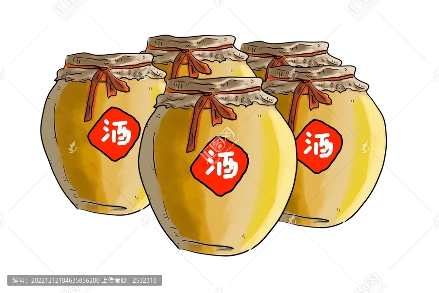老酒缸酒壇子釀酒罐手繪插畫