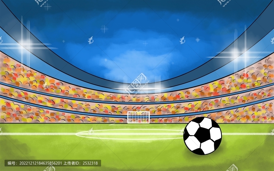 卡塔尔世界杯足球场手绘插画