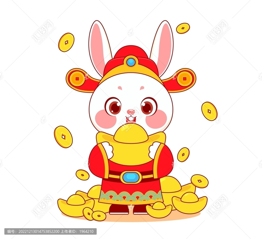 可愛(ài)發(fā)財(cái)兔財(cái)神爺卡通