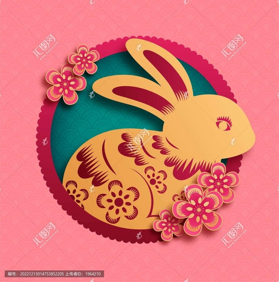 中國風(fēng)兔子花卉插圖