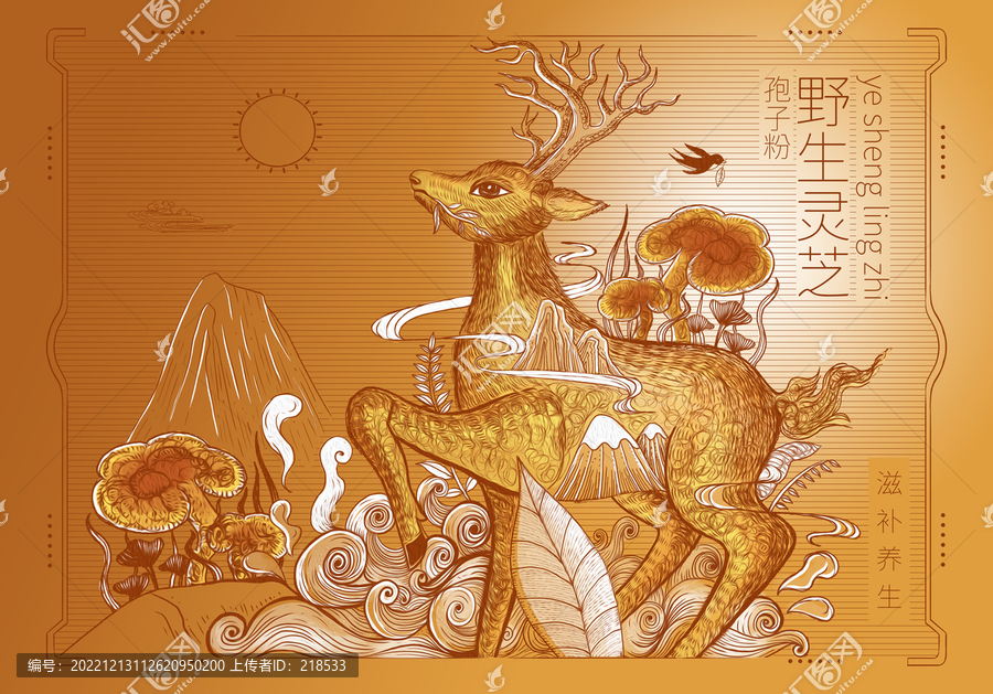野生靈芝孢子粉鹿茸包裝插畫