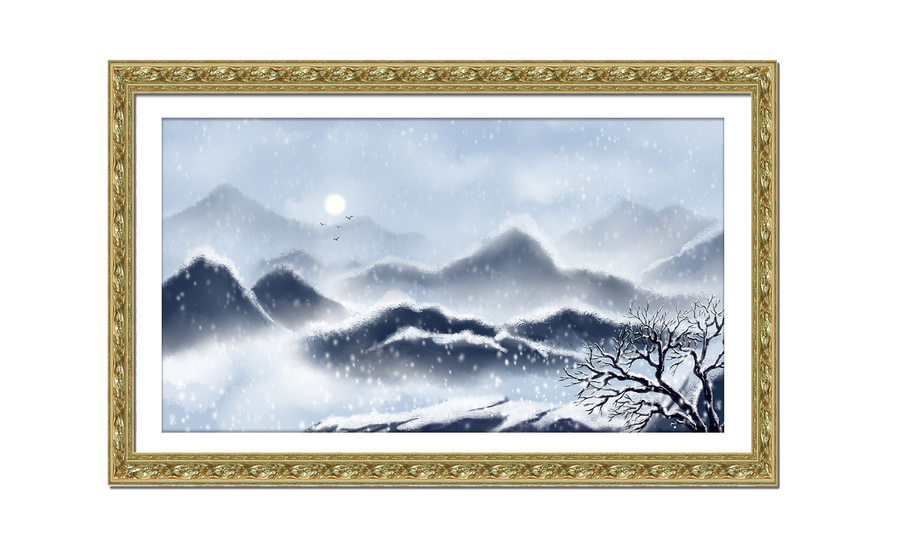 冬天水墨夜晚大雪遠(yuǎn)景