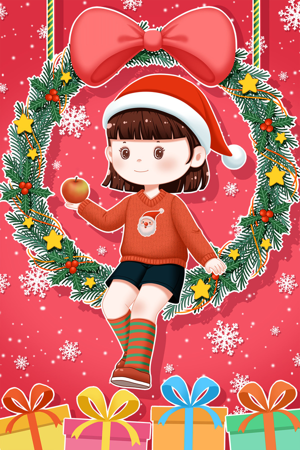 圣誕節(jié)插畫圣誕節(jié)小女孩