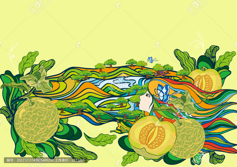 玲瓏甜瓜網(wǎng)紋瓜插畫