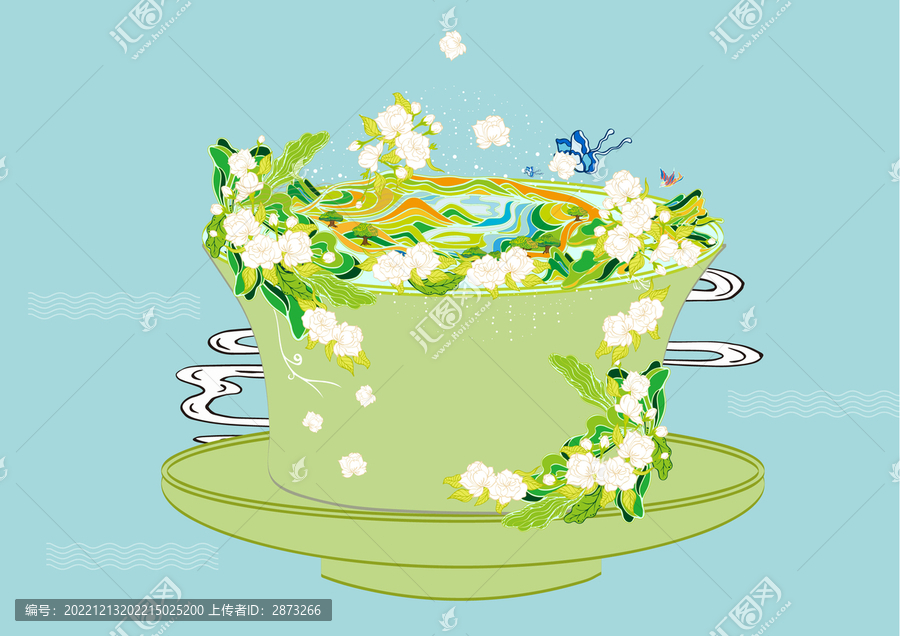 茉莉花茶插畫