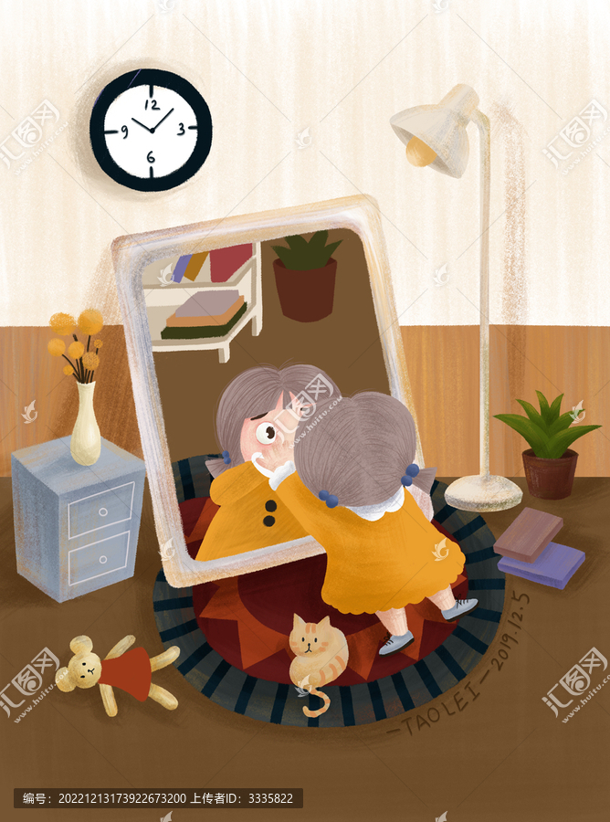 照鏡子的小女孩
