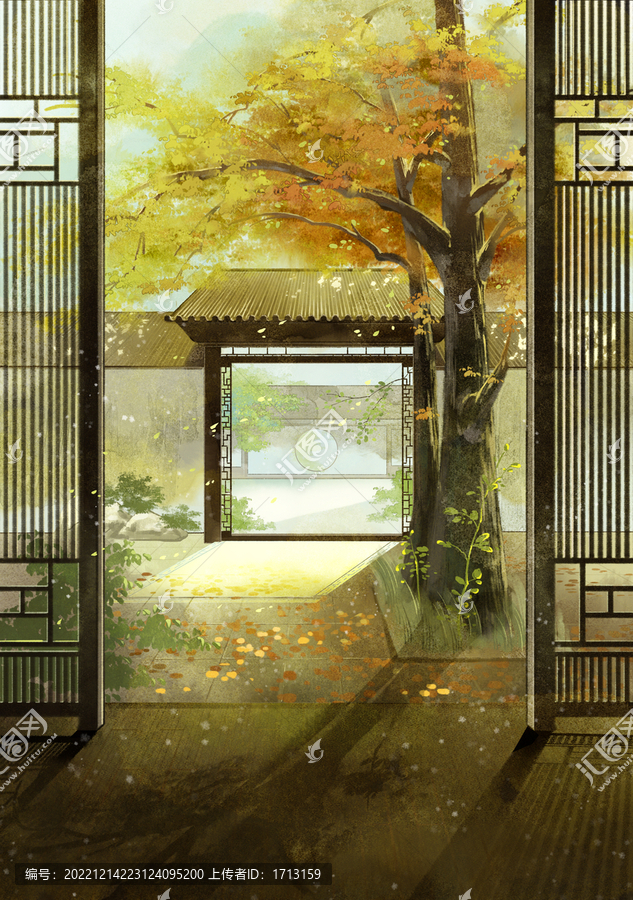 秋天落葉古風(fēng)場(chǎng)景