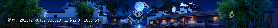 徽派建筑小院明月夜