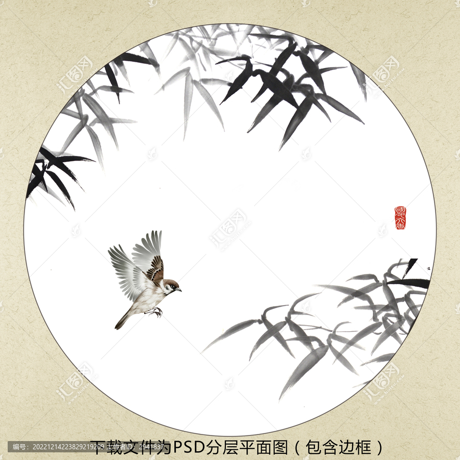 中式水墨花鳥裝飾畫