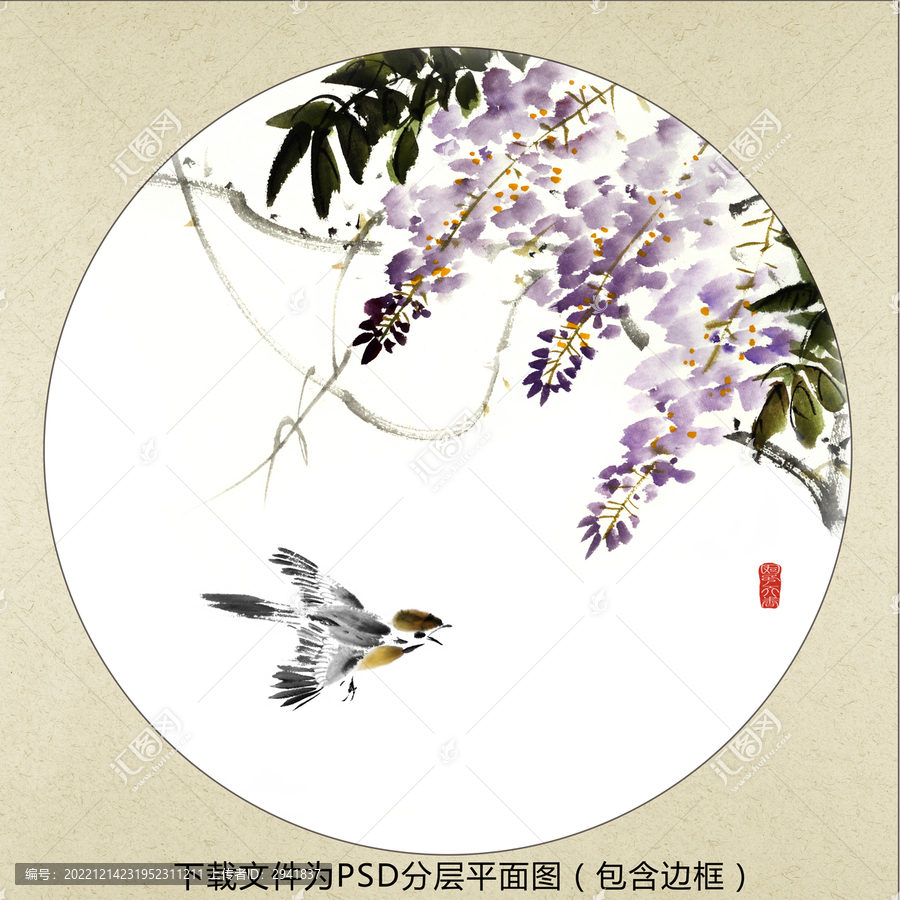 中式水墨花鳥裝飾畫