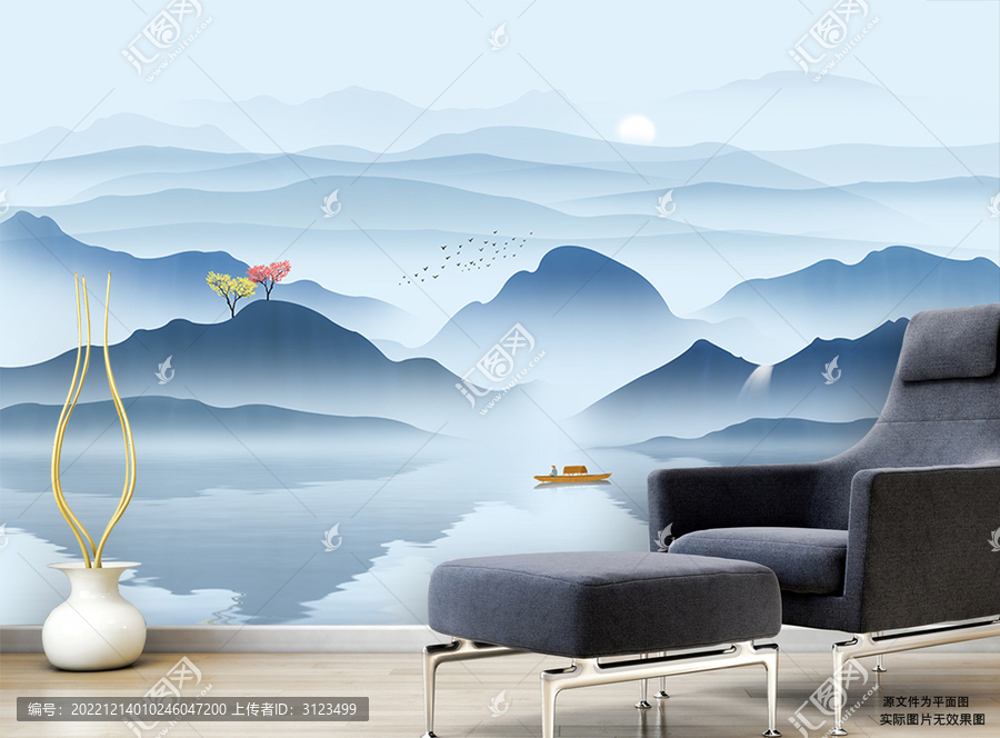 意境山水畫水墨畫電視背景墻