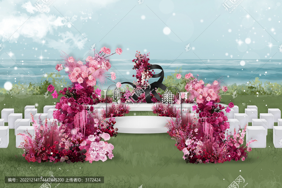 玫紅色戶外草坪婚禮