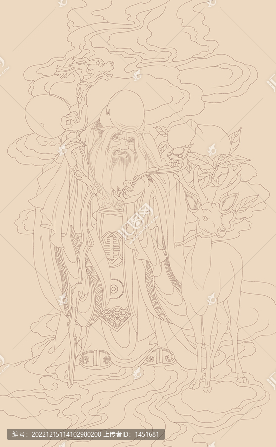福祿壽線描圖