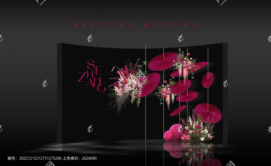 玫紅色小眾婚禮迎賓背景效果圖
