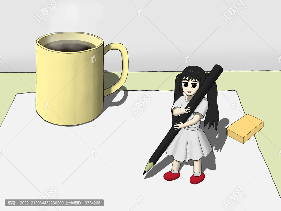 動漫卡通小女孩準備畫畫