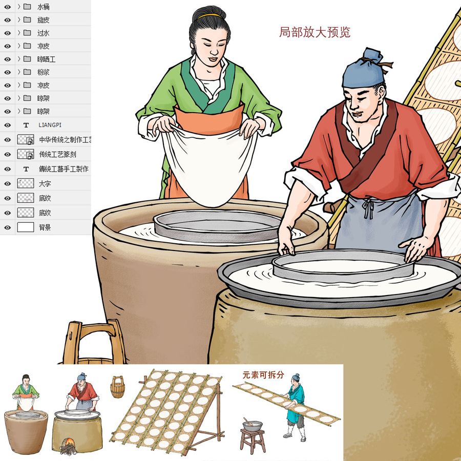 傳統(tǒng)粉皮加工插畫