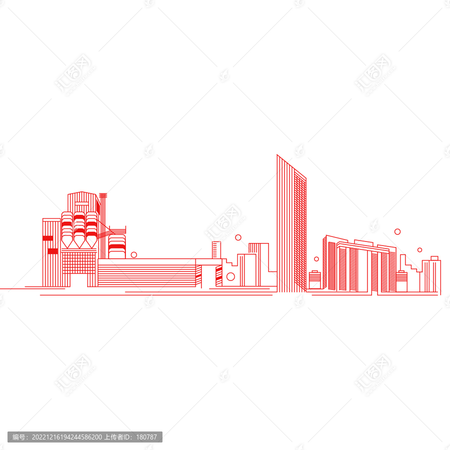 搅拌站和广州城市建筑线稿