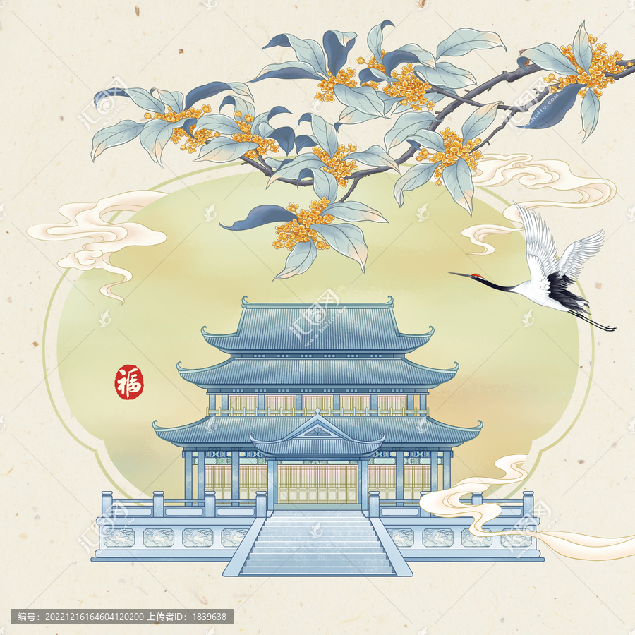 桂花建筑插畫