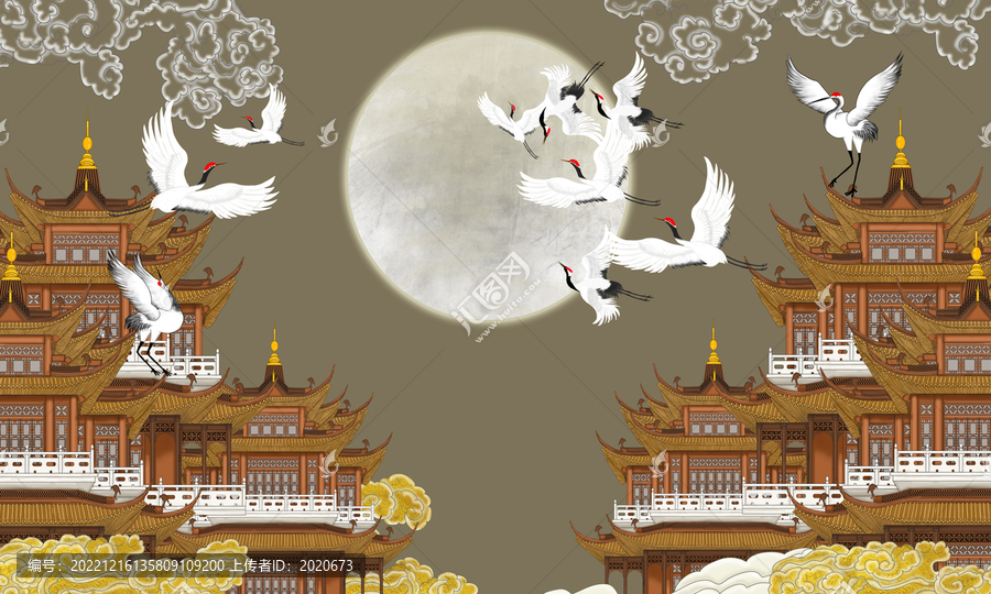 皇宮閣樓仙鶴祥云