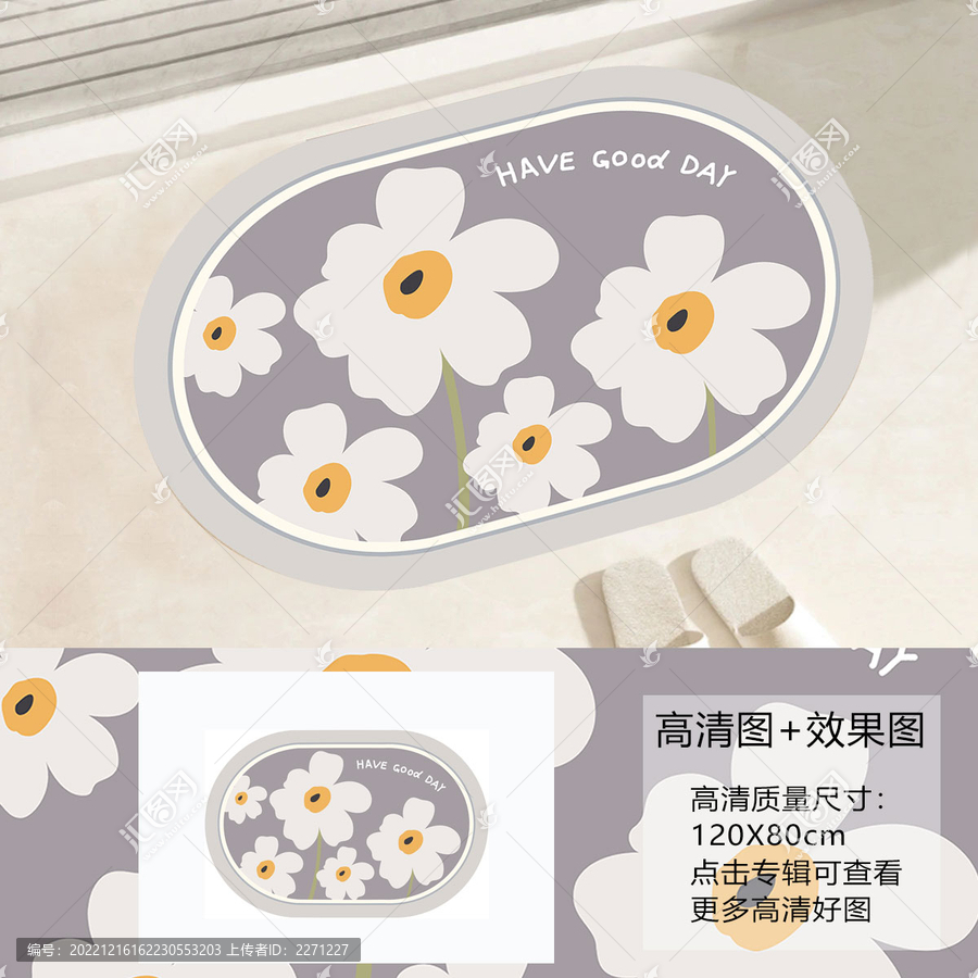 卡通花朵浴室門口防滑地墊地毯