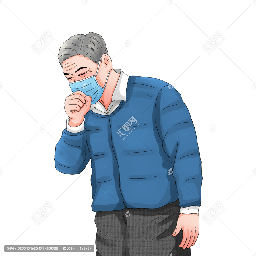 戴口罩咳嗽的老人元素