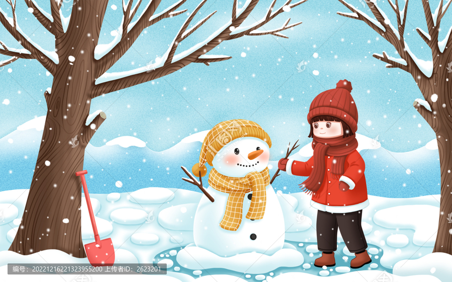 冬天下雪堆雪人的小孩