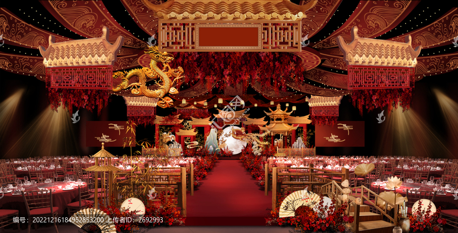 紅金色中式婚禮效果圖